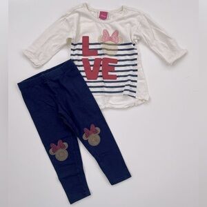 Disney Girls’ Minnie Mouse Preppy White Navy Striped Two-piece Set Size 3T